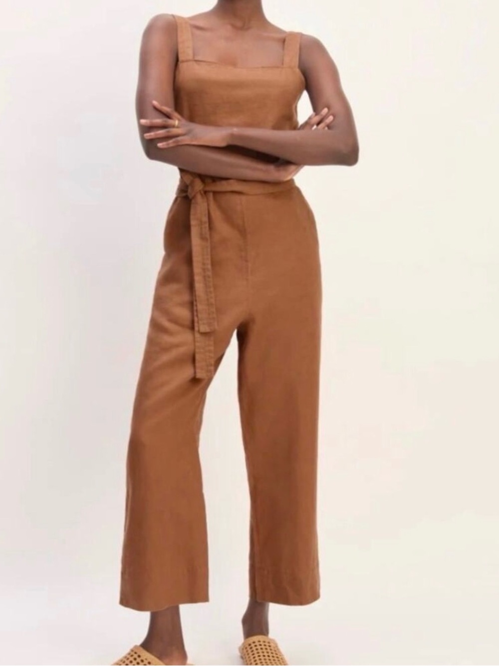 Everlane The Linen Side-Button Jumpsuit In Carob Brown Women's Size 6